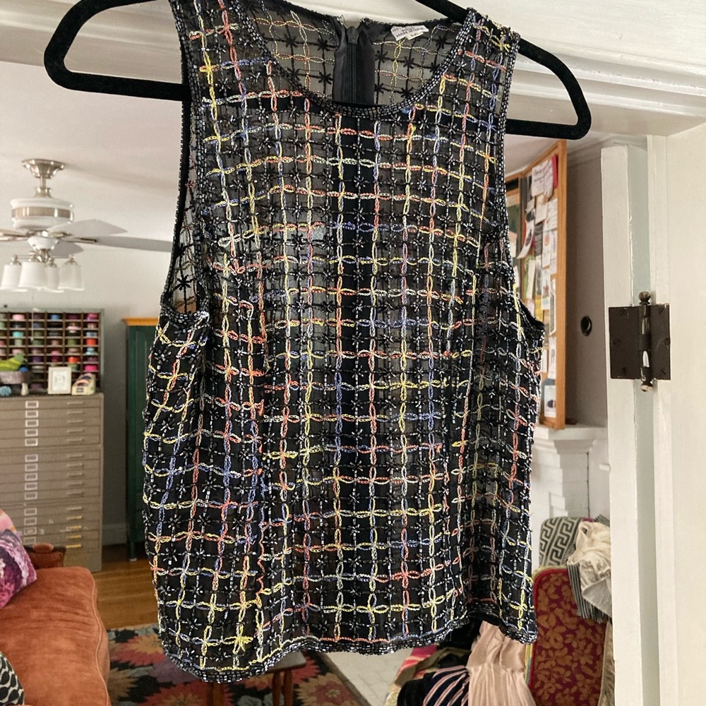 Vintage Silk hand beaded sheer tank top
